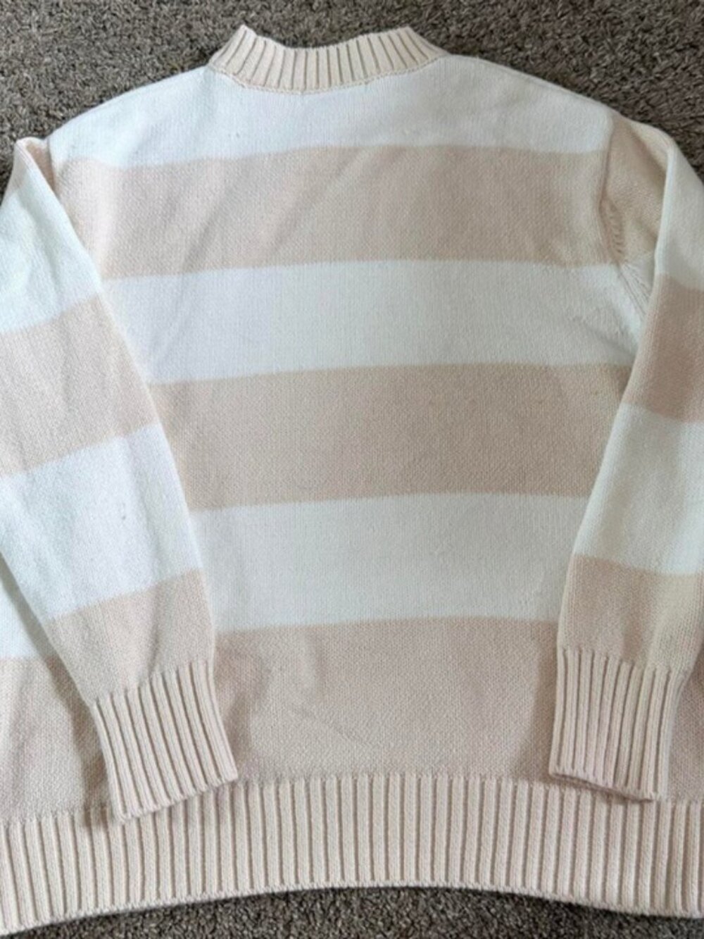 Cream Blush Pink Wide Stripe Crew Neck Knit Sweater
